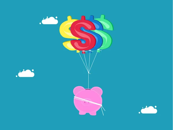 Ταμιευτήρια Και Επενδύσεις Κουμπαράς Που Επιπλέει Μπαλόνια Χρημάτων Εικονογράφηση Διανύσματος — Διανυσματικό Αρχείο