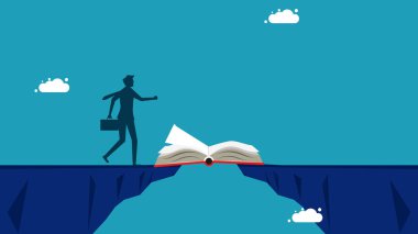  Bilgi fırsatlar yaratabilir. İş adamı bir kitap vektörüyle boşlukta yürüyor