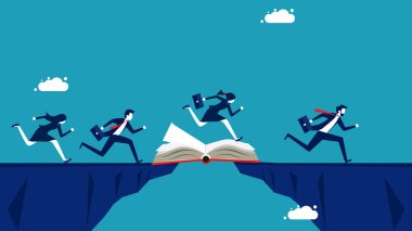 Bilgi fırsatlar yaratır. Bir kitap vektörü tarafından boşluktan geçen bir grup işadamı