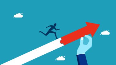 Yönetici el destekçisi iş adamı ileri çıksın diye. iş konsepti vektör illüstrasyonu