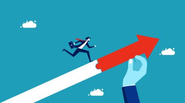 Yönetici el destekçisi iş adamı ileri çıksın diye. iş konsepti vektör illüstrasyonu