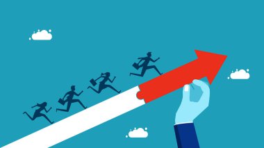 Yönetici el destekçisi iş adamı ileri çıksın diye. iş konsepti vektörü