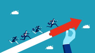 Yönetici el destekçisi iş adamı ileri çıksın diye. iş konsepti vektörü