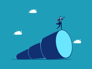 Geniş görüşlü. Büyük dürbün vektörü üzerinde iş adamı