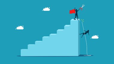 Rakiplerini saf dışı bırak. Merdivenleri tırmanan bir iş kadınının ipini kes.