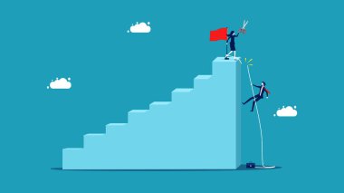 Rakiplerini saf dışı bırak. Merdiven taşıyıcısına tırmanan bir iş adamının ipini kesin.