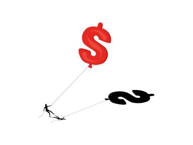 Enflasyon konsepti. Parasal değerinin azaldığının sembolü. İş adamı para balonları vektörü çekiyor