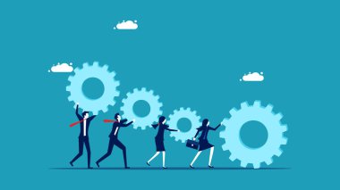 İş adamları birlikte çalışır ya da bir organizasyon oluşturmak için takım olarak çalışırlar. İşbirliği yapanlar dişli taşıyıcı tutuyorlar