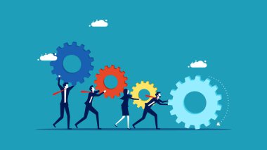 İş adamları birlikte çalışır ya da bir organizasyon oluşturmak için takım olarak çalışırlar. İşbirliği yapanlar dişli taşıyıcı tutuyorlar