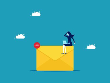 Son dakika haberleriyle toplu mesaj. İş kadını baş ağrısı ve birçok bilgi vektörü