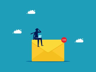 Son dakika haberleriyle toplu mesaj. Bir sürü bilgi vektörüyle iş adamı baş ağrısı