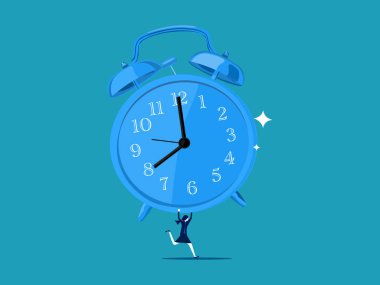 Ömür boyu vaktin var. İş kadını büyük bir saat vektörü tutuyor.