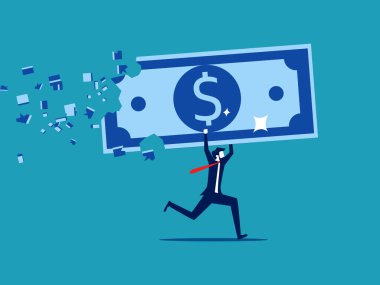 Enflasyon. Değeri düşen bir vektörle banknotları elinde tutan bir işadamı