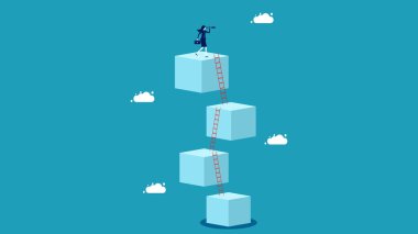 Başarılı bir iş kadını dürbünü. Geniş görüş vektörüne sahip olma kavramı