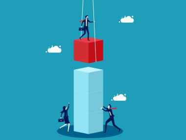 İş büyümesi. İş adamları küplerin istiflenmesine yardım eder. iş konsepti vektör illüstrasyonu