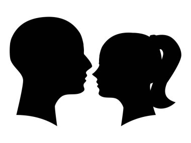 Beyaz arka plan vektöründe izole edilmiş siyah erkek ve kadınların siluetleri