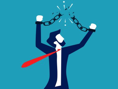 İş adamı kendini zincirlerden kurtarır. Yaşam vektöründe özgürlük kavramı