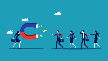 İş kadınları insanları cezbetmek için büyük mıknatıslar kullanır. Müşteri Edinme ve Pazarlama Vektörü