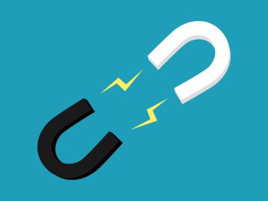 two Magnets. Opposite magnets white and black attract each other. relationship attraction vector