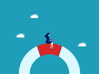 Problem solved successfully. Businesswoman successfully connects missing parts vector