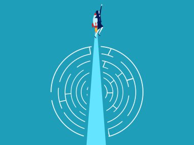 shortcut through a circular maze. Simple ideas that are effective in solving difficult problems vector