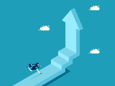 Businesswoman running up the arrow ladder. future growth vector illustration eps