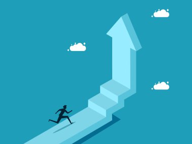 Businessman running up the arrow ladder. career growth personal development vector illustration eps