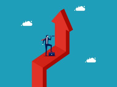 businessman with a strong vision of growth. look far on the growing arrow vector
