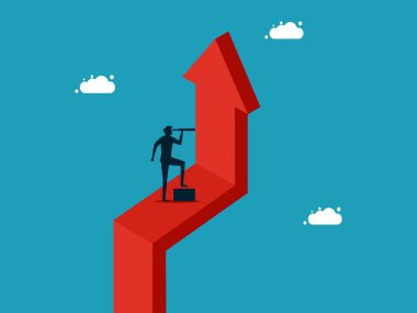 businessman with a strong vision of growth. look far on the growing arrow vector