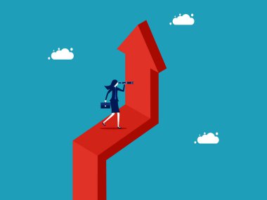  businesswoman with a strong vision of growth. look far on the growing arrow vector