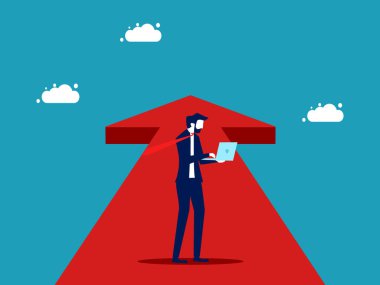 Businessman working on arrows. Career progression and growth. Vector illustration eps