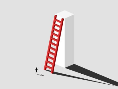 Businesswoman with ladder of success. Successful business concept. vector illustration