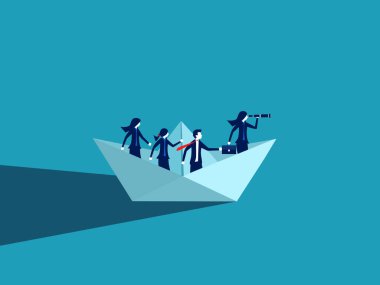 Leader vision. Businesswoman using binoculars on paper boat vector