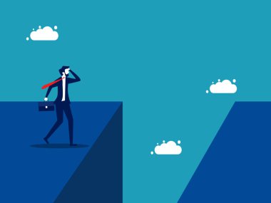 Think about the risks. Businessman filed with gaps. vector illustration