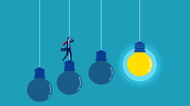 Businessman standing looking for a light bulb. Find clear knowledge. vector illustration eps