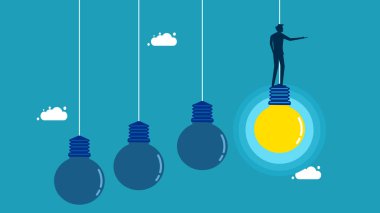Businessman standing on a bright light bulb. have clear knowledge. vector illustration