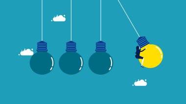 Businesswoman is on a bright light bulb. Learning concept. vector illustration eps