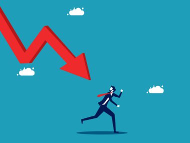 Businessman running away from the downtrend graph. Escaping from the crisis. vector illustration eps