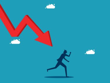 man running away from the downtrend graph. Escaping from the crisis. vector illustration eps