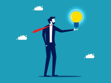 Businessman holding a glowing light bulb. knowledge and creativity. business concept vector