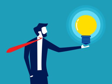 Businessman holding a glowing light bulb. knowledge and creativity. business concept vector