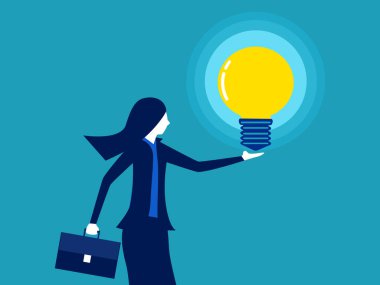 Businesswoman holding a glowing light bulb. knowledge and creativity. business concept vector