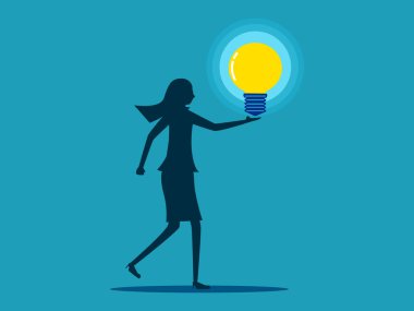 Businesswoman holding a glowing light bulb. knowledge and creativity. business concept vector