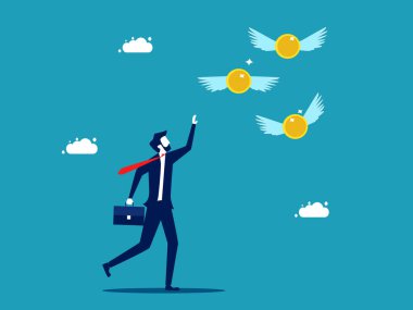 Money flew away from businessmen. Lose money. Business and finance concept vector