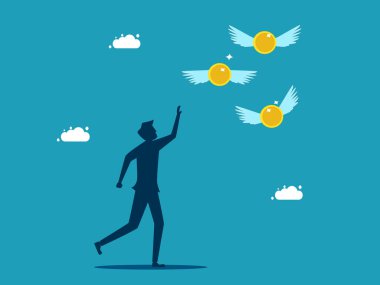 Money flew away from men. Lose money. Business and finance concept vector