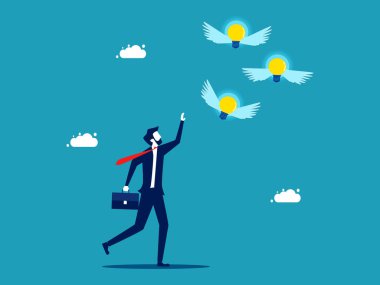 light bulb flew away from a businessman. loss of knowledge. business concept vector illustration