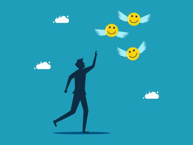 optimistic lost. Happiness flew away from men. The smile faded away. business concept vector illustratiion