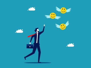 optimistic lost. Happiness flew away from businessmen. The smile faded away. business concept vector illustratiion