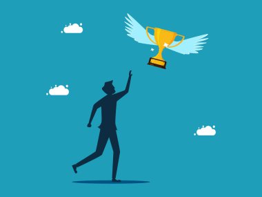Businessman chasing and catching the flying trophy. losing the championship. business concept vector