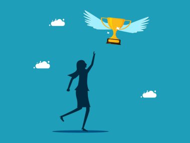 women chasing and catching the flying trophy. losing the championship. business concept vector